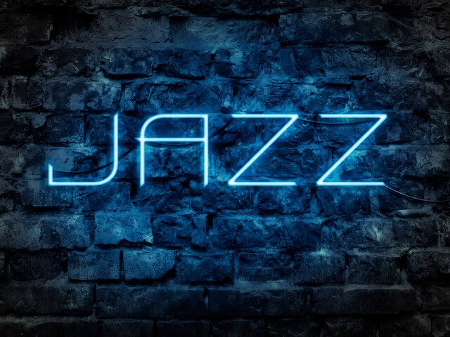 Jazz escrito em letras brilhantes azul